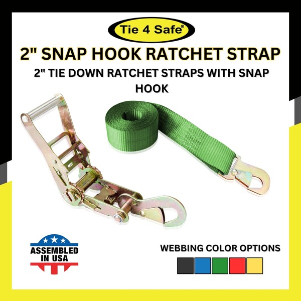 2" x 10' Ratchet Strap w/Snap Hook for Car Hauler Flatbed Trailer Wrecker Green, 6PK